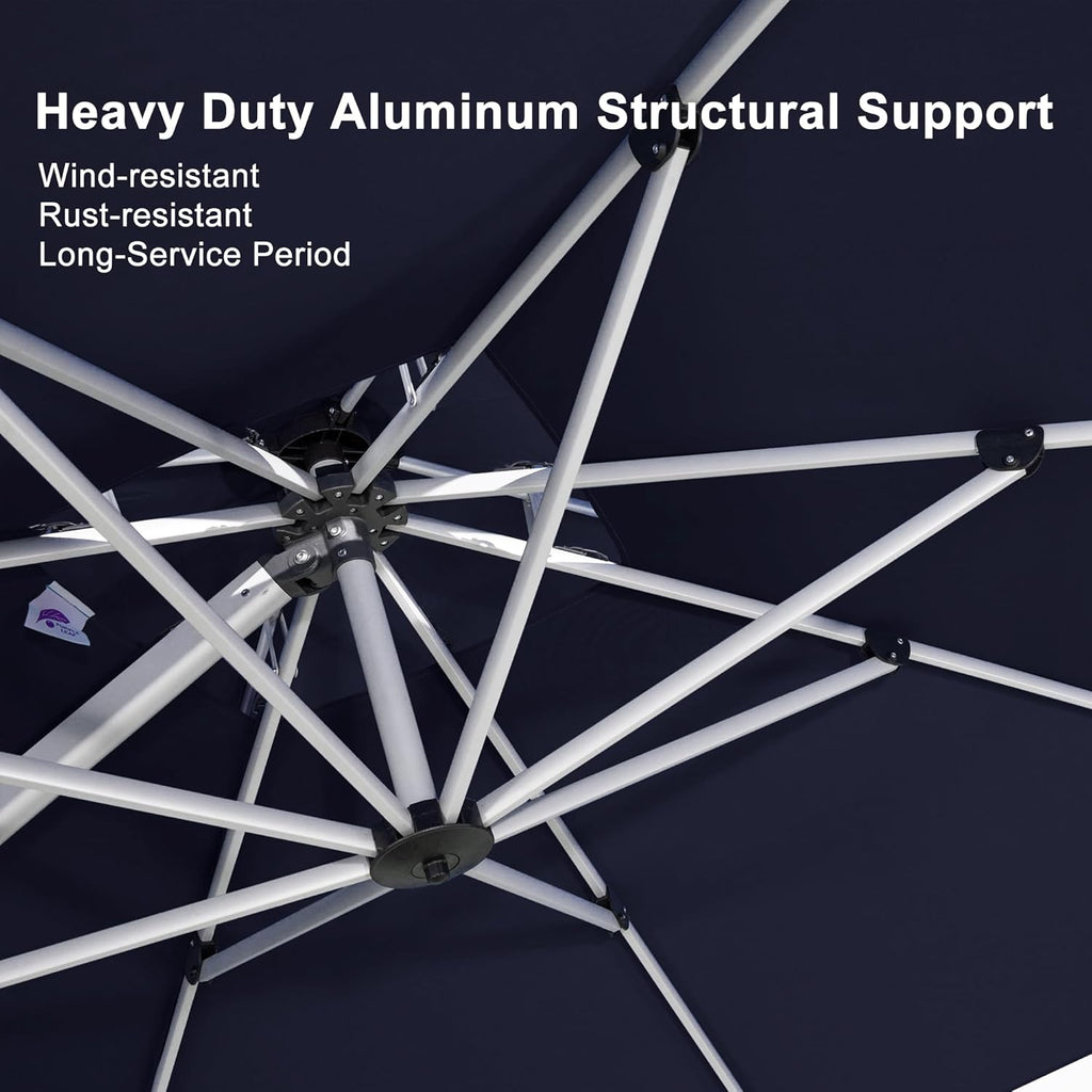 PURPLE LEAF 11 Feet Patio Umbrella Outdoor Round Umbrella Large Cantilever Umbrella Windproof Offset Heavy Duty Sun for Garden Deck Pool Patio, Navy Blue