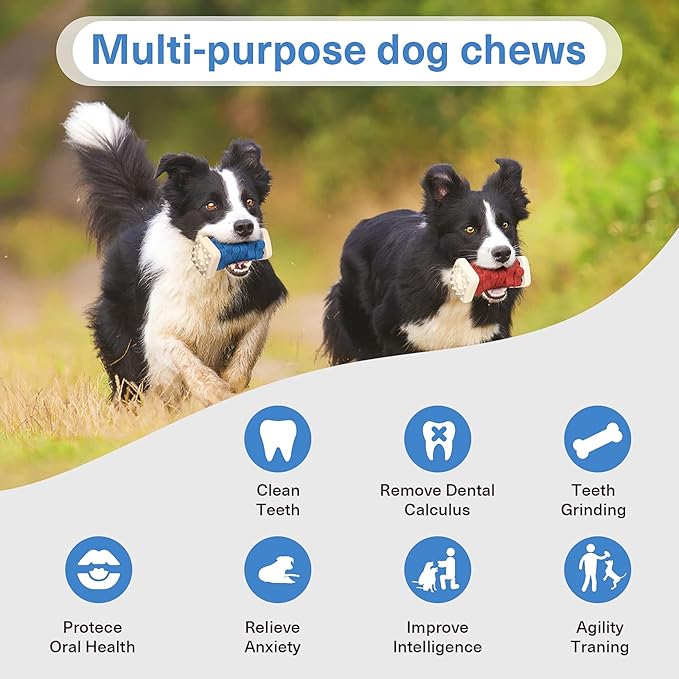 PCEoTllar Indestructible Dog Chew Toys, Aggressive Chewer Safe Rubber Puzzle Toys with Beef Flavor - Blue, Medium to Large Dogs
