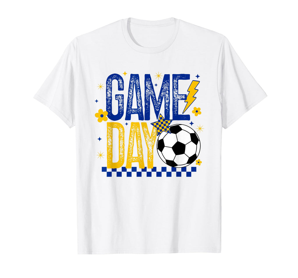 Game Day Soccer Season Blue Gold T-Shirt - Custom Art Print Unisex
