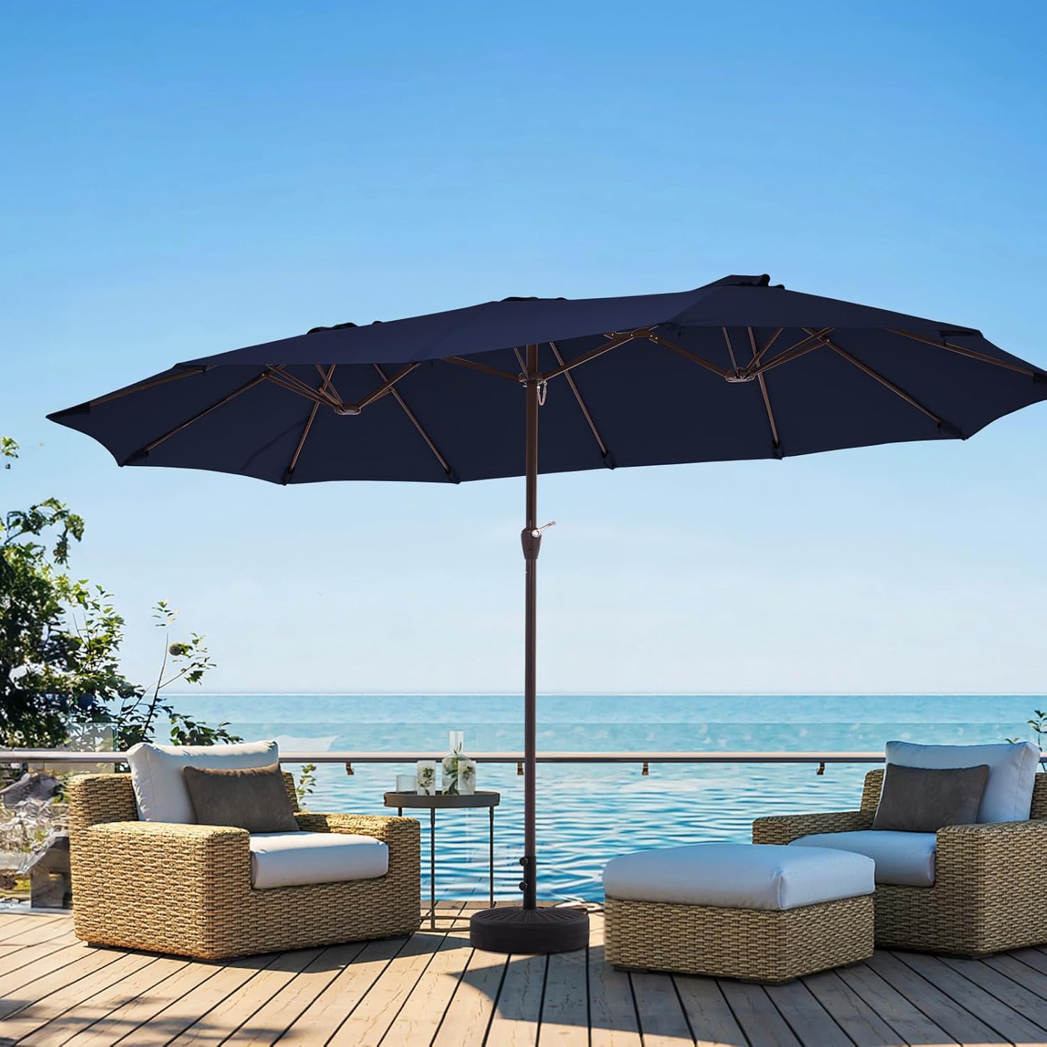 JEAREY 15FT Patio Umbrella Large Outdoor Umbrella Extra Double-Sided Market Umbrella with Crank Handle for Garden, Deck, Backyard and Pool, Navy