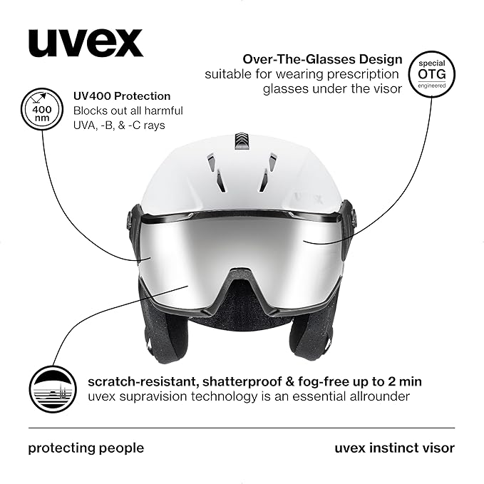 uvex Instinct Visor - Adjustable ski & Snowboard Helmet with Integrated Visor for Women & Men - White-Black Matte - Large