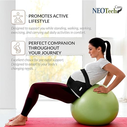 NeoTech Care Pregnancy Support Maternity Belt, Waist/Back/Abdomen Band, Belly Brace (Size XXL, Black Color)