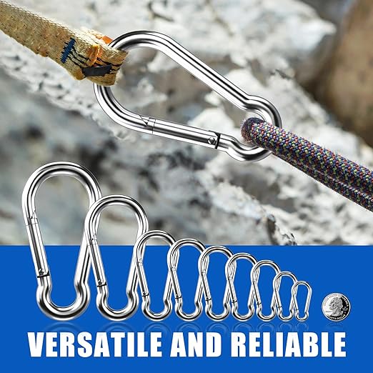 Small Carabiner Clip Hooks, 15pcs 2.36 inch Carabiners Heavy Duty, 304 Stainless Steel Spring Snap Hook Fits Camping Hiking, Metal Clips for Rope Chain Keys Rings