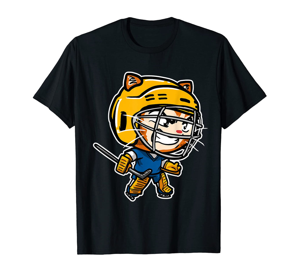 Kawaii Cat Ice Hockey Goalie T-Shirt - Unique Graphic for Adults