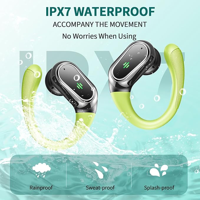 Wireless Earbuds, 2025 Bluetooth 5.4 Headphones Sport, Bluetooth Earbuds with ENC Noise Canceling Mic, 50H Stereo Wireless Headphones IP7 Waterproof with Earhooks, Dual LED Display for Workout/Running