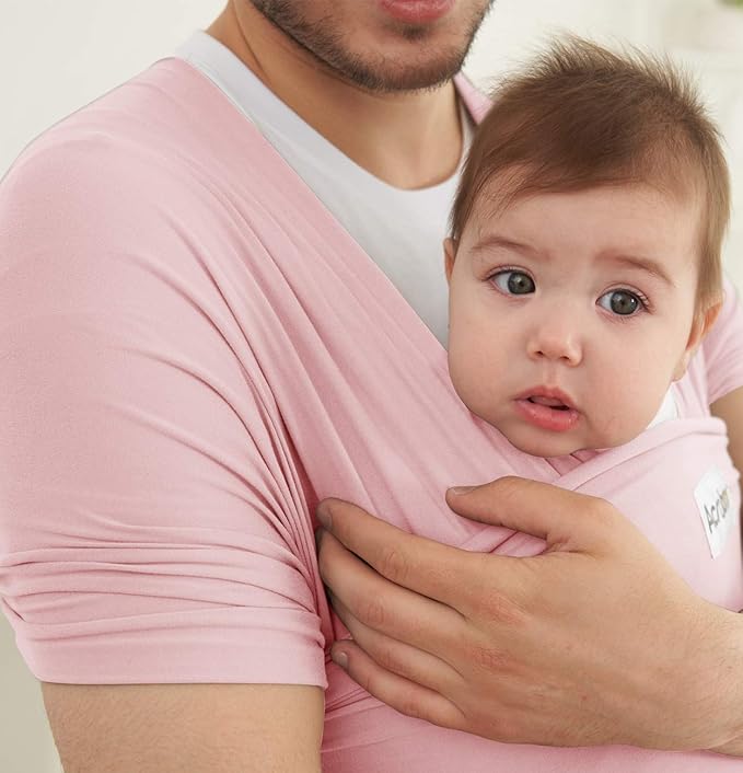 Acrabros Baby Wrap Carrier,Hands Free Baby Carrier Sling,Lightweight,Breathable,Softness,Perfect for Newborn Infants and Babies Shower Gift,Pink