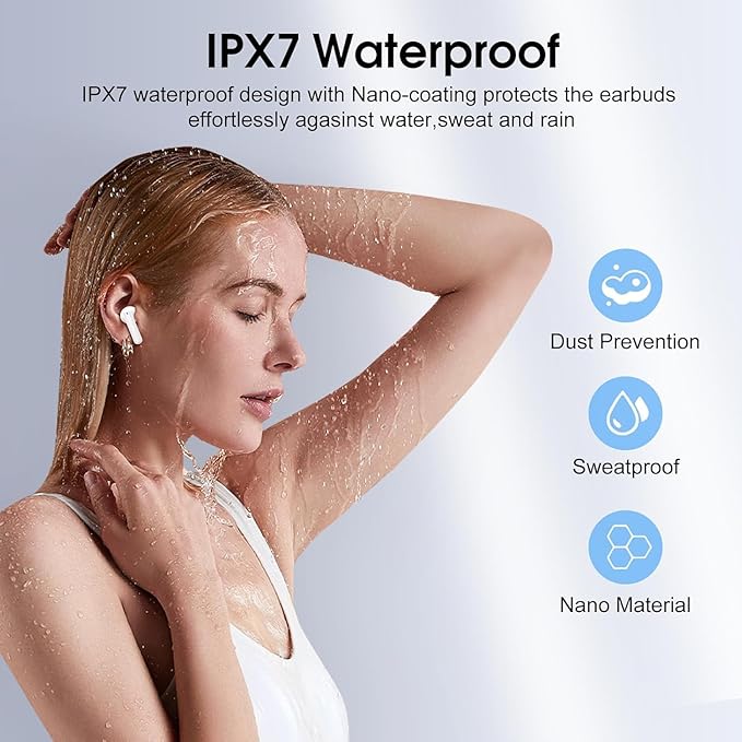 Wireless Earbuds, Bluetooth 5.4 Headphones with 3D Bass Stereo, 40H Ultralight in-Ear Buds, Bluetooth Earbuds with 4 ENC Noise Cancelling Mic, USB-C, IP7 Waterproof Earphones for Android iOS, Milky