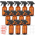 Norme 12 Pcs 8 oz Glass Spray Bottles with Funnels and Labels Refillable Cosmetic Empty Spray Bottles with Sprayer Containers for Essential Oil Cleaning Solutions(Amber,Classic)
