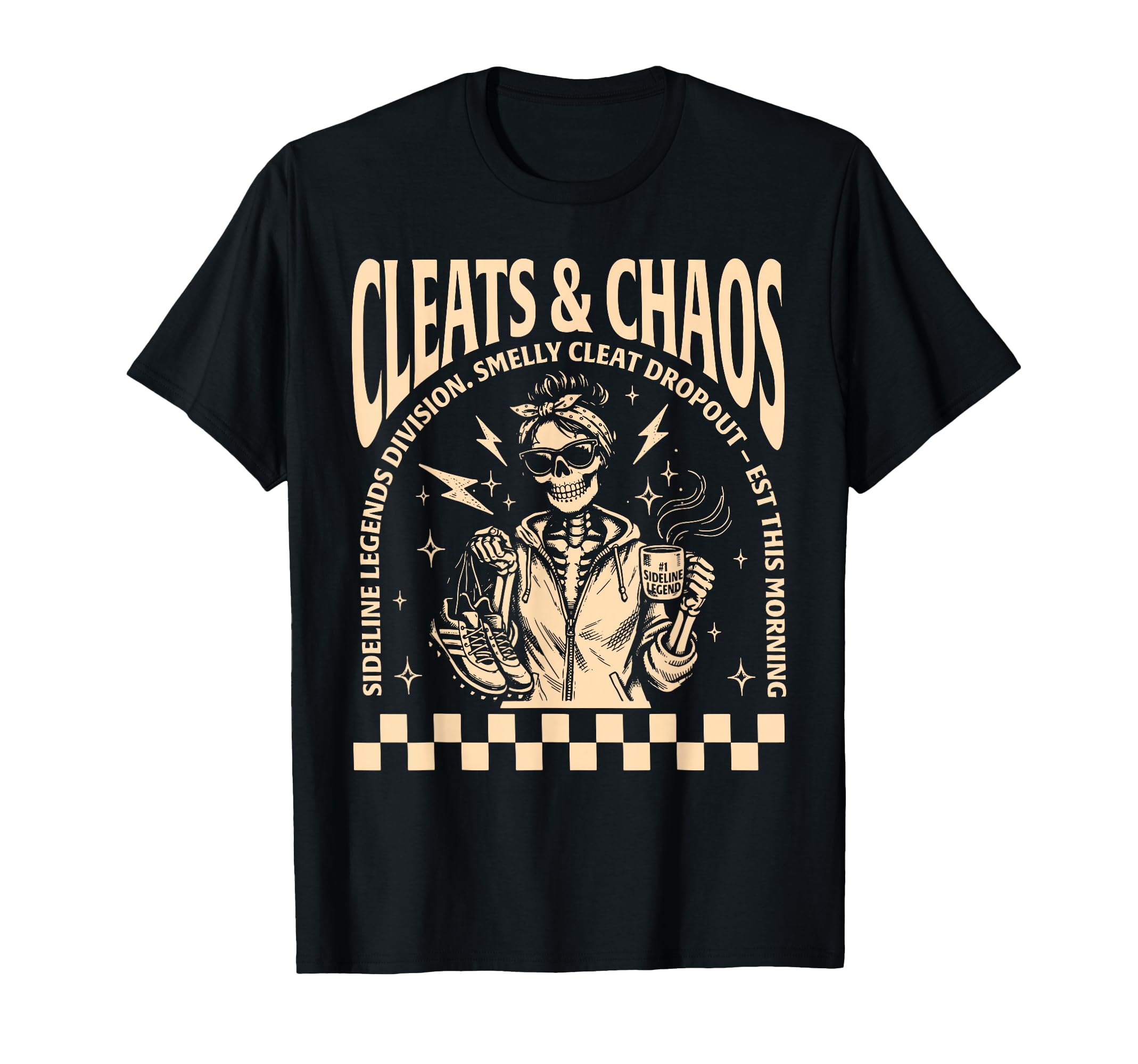 Cleats Chaos Skeleton Soccer Mom Funny T-Shirt - Fun Novelty Design Unisex