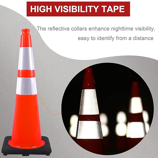 OrangeStar 4 Pack 28" Orange Traffic Cones, PVC Parking Construction Safety Cones w/Reflective Collars Heavy Duty Rubber Base for Driving Practice, Parking Lots and Roadwork