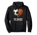 Soccer And Basketball Heart Dual Sport Mom Hoodie - Trendy Graphic Unisex