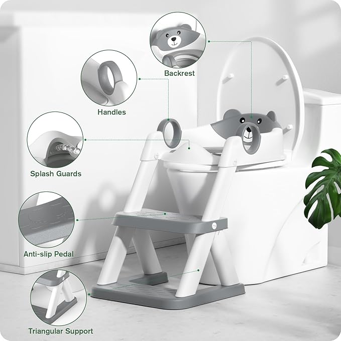 Potty Training Seat, Upgrade Toddler Toilet Seat for Kids Boys Girls, 2 in 1 Potty Training Toilet for Kids, Splash Guard Anti-Slip Pad Step Stool（Upgraded Cushion）