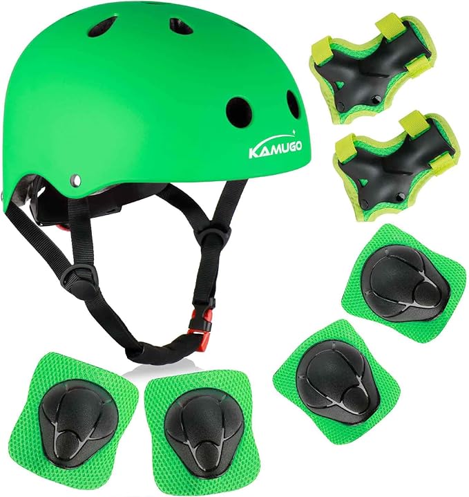 KAMUGO Kids Bike Helmet, Toddler Helmet for Ages 2-8 Boys Girls with Sports Protective Gear Set Knee Elbow Wrist Pads for Skateboard Cycling Scooter Rollerblading