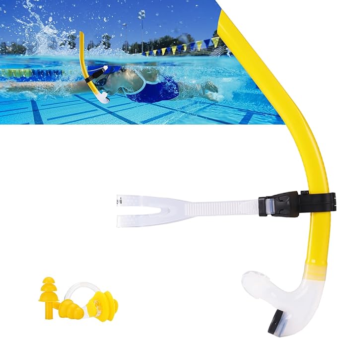 Swim Snorkel for Lap Swimming，No Loud gurgling Noise No Hurt Forehead No Slip Swimming Snorkeling Training for Adult/Kid/Youth,Swimmer Snorkle Center Mount Snorkel One-Way Purge Valve