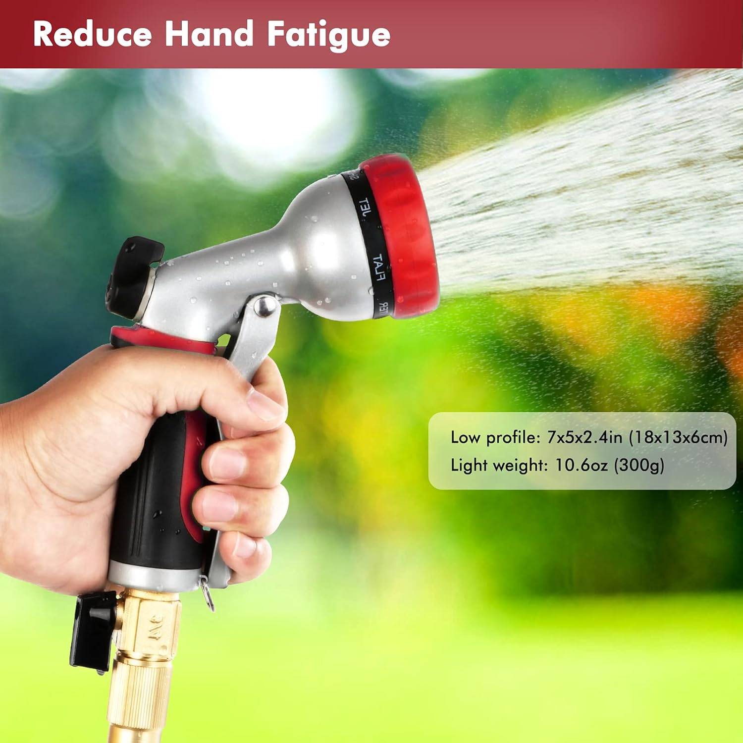 RESTMO Garden Hose Nozzle, Heavy Duty Metal Water Hose Nozzle with 7 Adjustable Spray Patterns, High Pressure Hand Sprayer with Flow Control, Best for Watering Plants & Lawns, Washing Cars & Pets, Red
