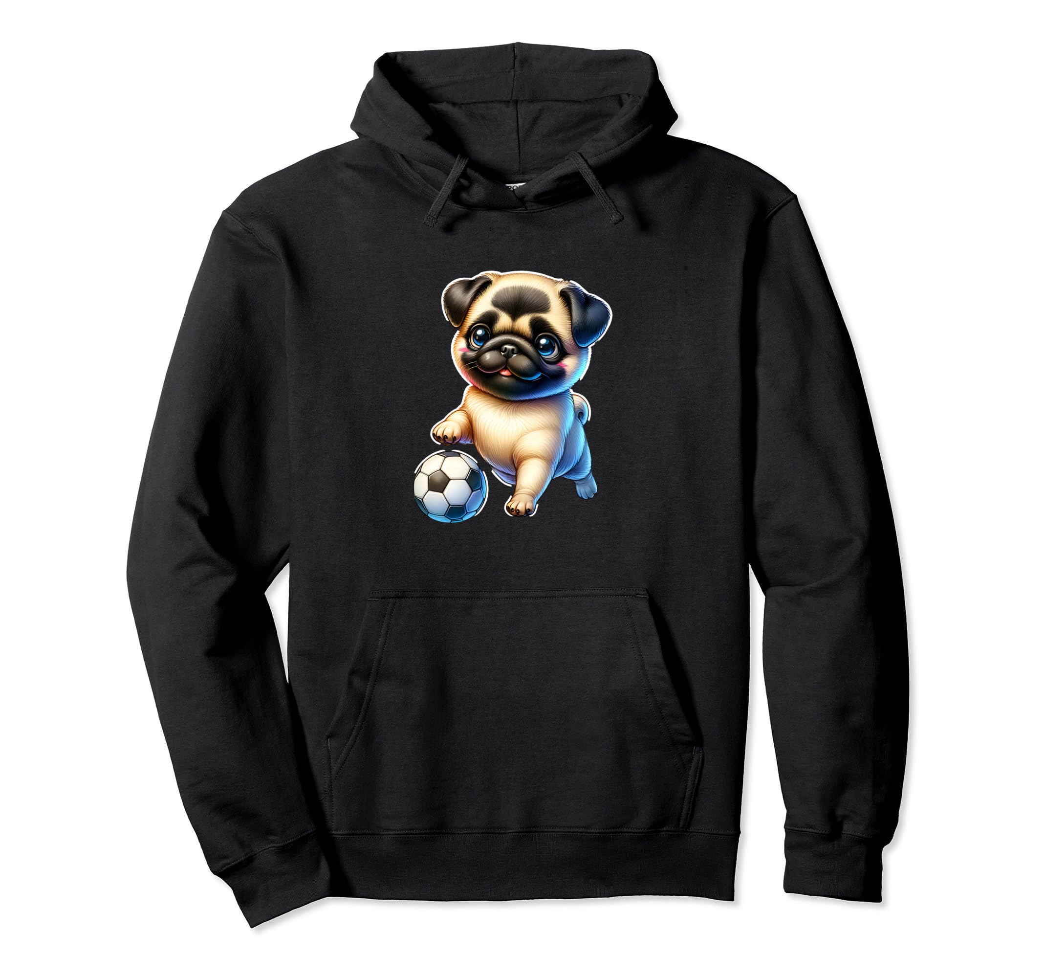 Pug Dog Soccer Champion Ball Fan Hoodie - Novelty Apparel for Adults