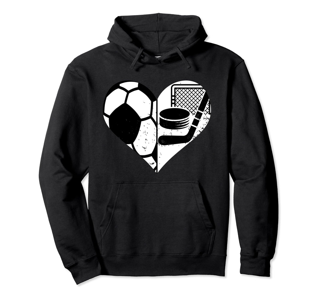 Soccer Hockey Heart Funny Soccer Hoodie - Novelty Apparel for Adults