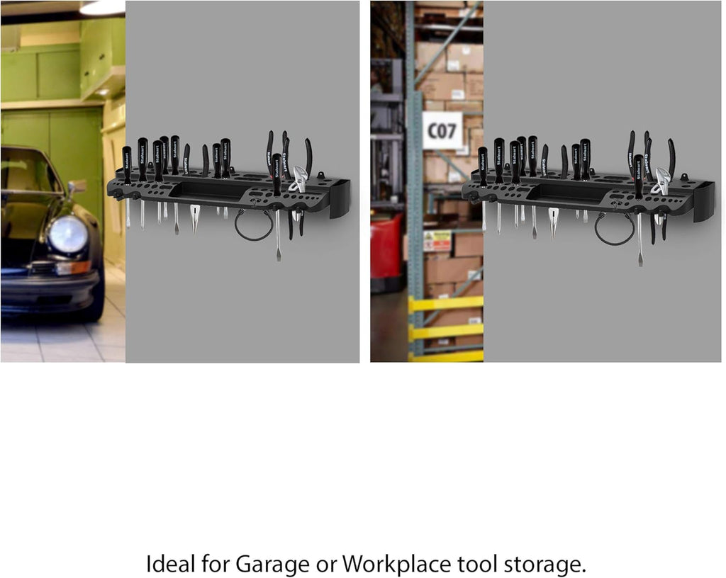 Tool Storage Shelf Wall Mount Utility Shelf Organizer Rack Has 61 Slots, 4 Hooks, 2 Compartments Garage Shelving and Tool Organizers by Stalwart