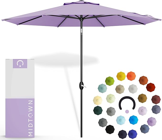 Midtown Umbrellas 10-Year-No-Fade - 9 Ft - UV Proof Purple Polyester Fabric - Umbrella Outdoor Patio, Auto-Tilt Aluminum Frame Patio Umbrella for Garden, Pool & Deck - Black Pole
