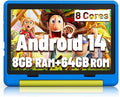 Kids Tablet｜Upgraded Android 14 Tablet 10 inch for Kids with Protective Case｜Octa-Core｜64GB｜1TB TF Card Expandable｜Dual Camera｜Parental Control｜Great Gift for Toddler(Blue)