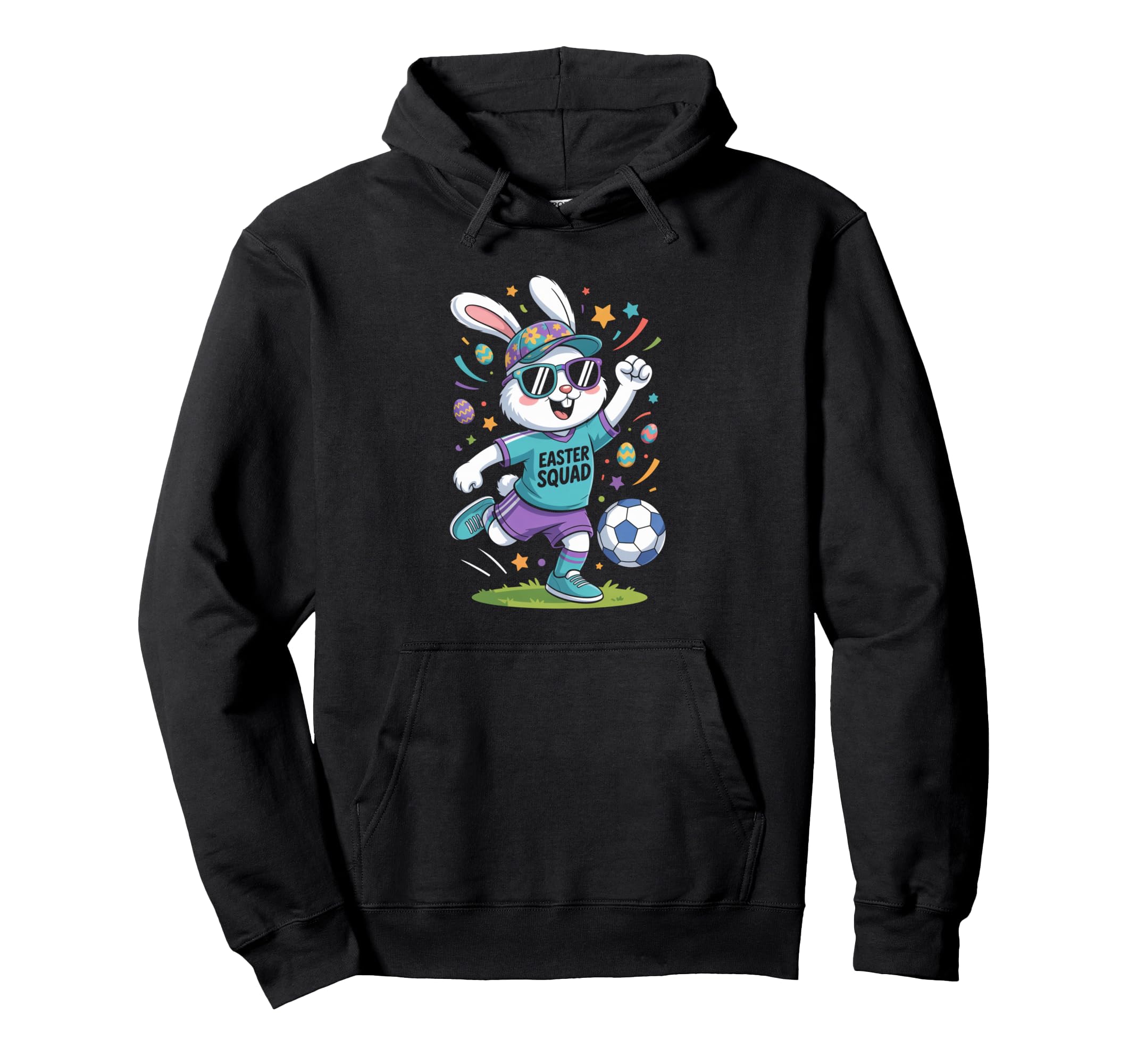 Sports Gift Easter Squad Bunny Soccer Hoodie - Minimalist Print for Adults