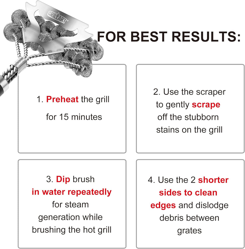 GRILLART Grill Brush for Outdoor Grill Bristle Free - Safe BBQ Grill Cleaner Brush - 18" BBQ Brush for Grill Cleaning Kit -Stainless Grill Cleaning Brush BBQ Grill Accessories Tools- Gifts for Men Dad
