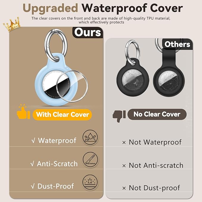 Upgrade Waterproof 2 Pack Airtags Holder with Apple Airtags Keychain, Hard PC Air Tag Case, Anti-Scratch & Shock Air tag Holder, Men's Women's Keyrings & Keychains-Black+Light Blue