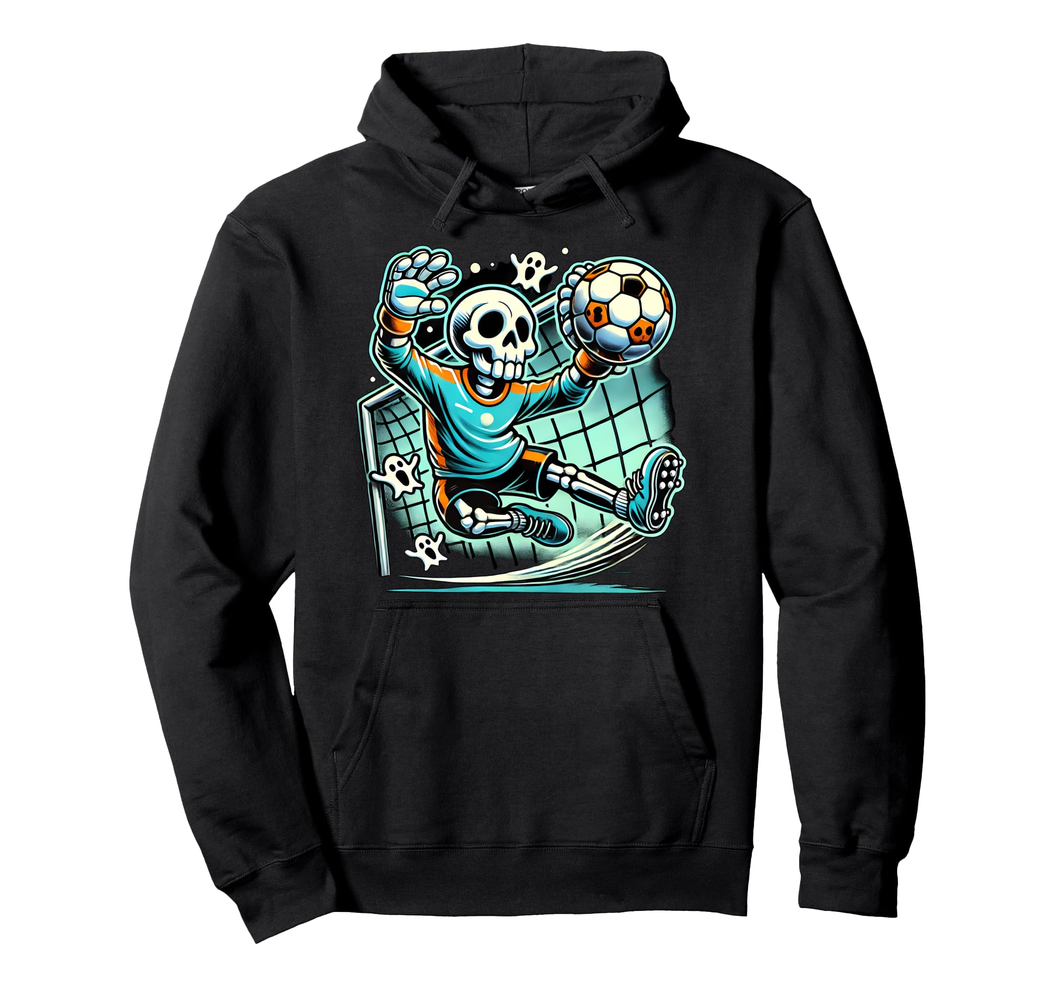 Halloween Skeleton Goalie Soccer Hoodie - Casual Everyday Wear Men Women