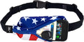 SPIbelt Running Belt for Women Men, Phone Holder for Running, Running Fanny Pack, Holder for Phone, Running Waist Pack, Adjustable Waist, [Fits All Phones]. Stars and Stripes with Blue Zipper