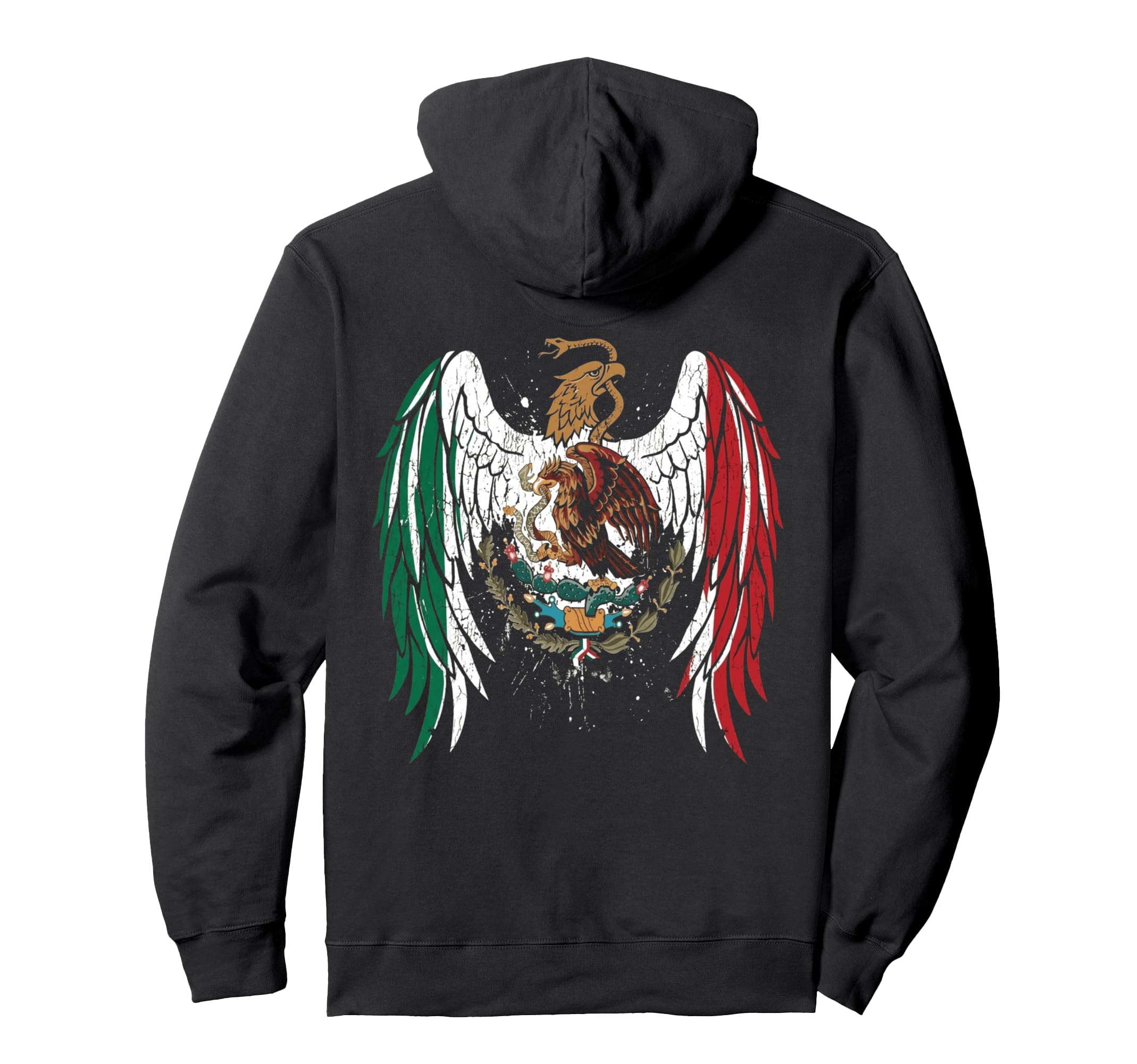 Mexican Eagle Wings Flag Distressed Pride Hoodie - Novelty Apparel Unisex