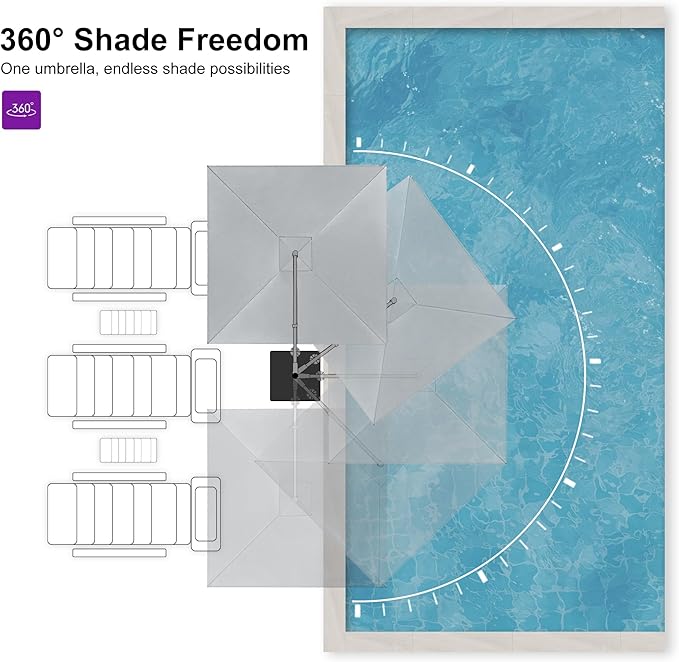 PURPLE LEAF 8 FT Cantilever Patio Umbrella Outdoor Aluminum Offset Square Umbrella with 3 Years Fade Resistance Recycled Fabric and 360-degree Rotation for Deck Pool Garden, Pebble Grey