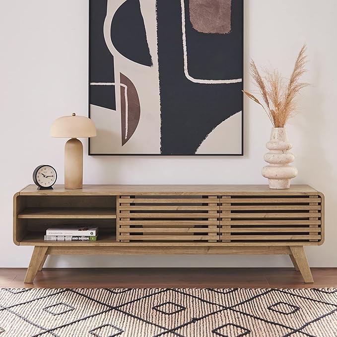 mopio Ensley TV Stand, Mid Century Modern for 55/60/65 inch TV, Farmhouse TV Stand, Entertainment Center with Storage, TV and Media Consol for Living Room (Oak, 59")