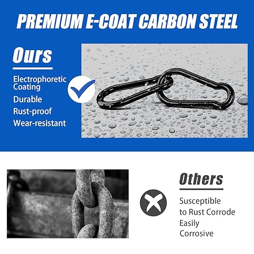 KINLINK 4 Pack Black Carabiner Clip, 7 inch Heavy Duty Spring Snap Hook, Large Caribeener Clips for Camping, Swing Set, Hammock, Hiking, Travel, Weight Lifting Machine, Home Gym Equipment