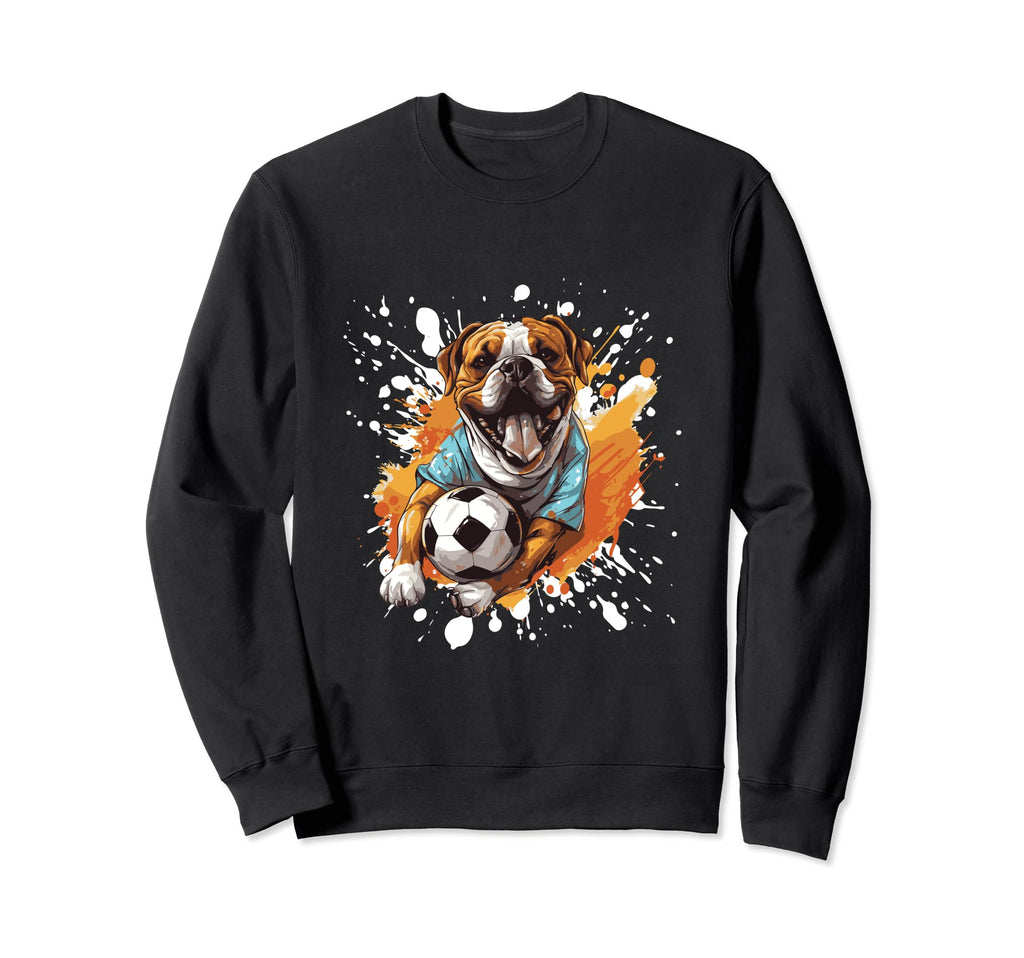 Bulldog Dog Playing Soccer Funny Sweatshirt - Minimalist Print for Adults