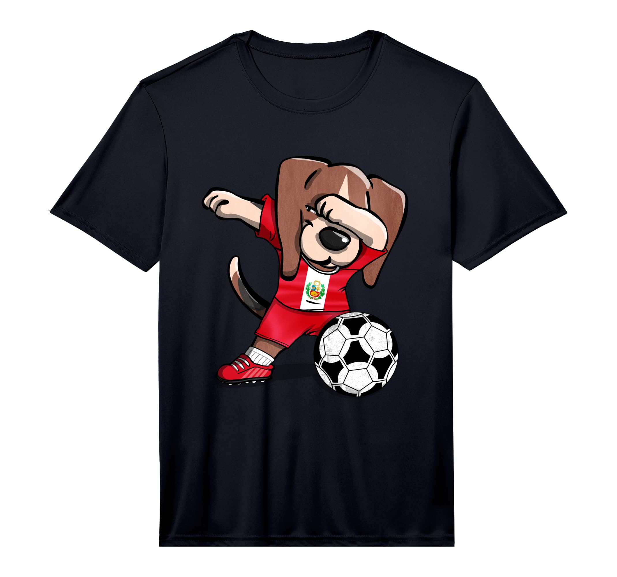 Dabbing Beagle Dog Peru Soccer Fans T-Shirt - Novelty Apparel for Adults