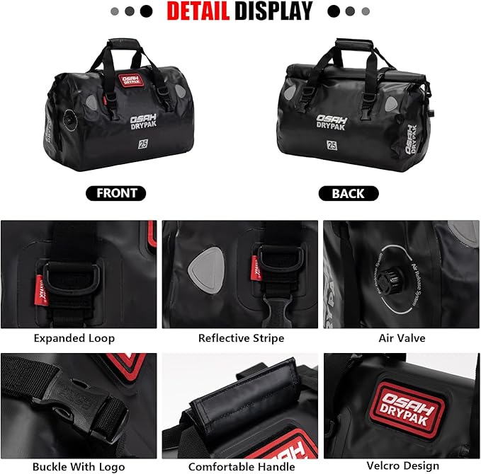 Waterproof Duffel& Luggage Bag - Motorcycle Dry Bag Tail Saddle Bags with Roll Top Closure,Large Storage Space,for Camping, Kayaking, Fishing & Traveling(Sky, 60L)