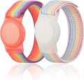 Kids Wristband Compatible with Apple AirTag, Protective Case for Air Tag GPS Tracker Holder with Nylon Bracelet, Adjustable Anti Lost Watch Band for Toddler Child Elder(Rainbow)