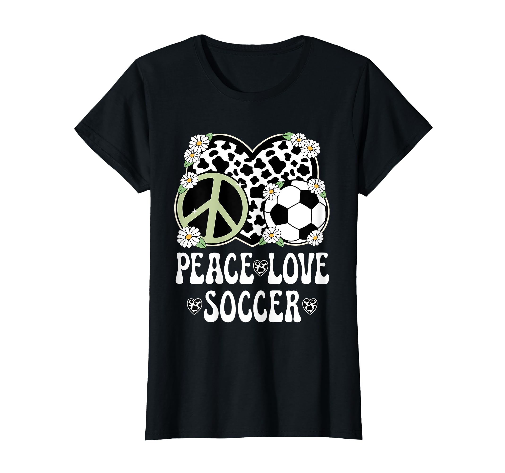Peace Love Soccer Lover Cow Soccer T-Shirt - Graphic Print for Adults