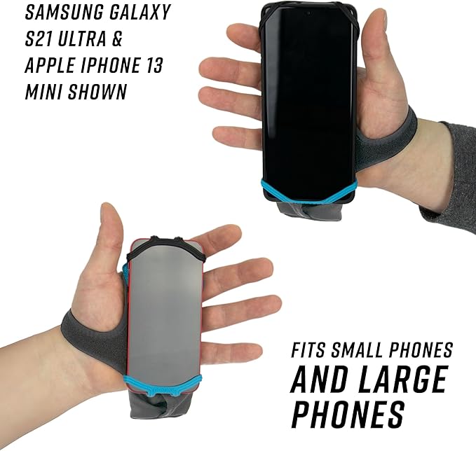 Noxgear Hand Held Phone Holder - Handheld Grip Phone Holder with Key Fob & Card Slot for Running, Jogging & Working Out - Compatible with All Phones - Machine Washable (Noxgear Blue, Right Hand)