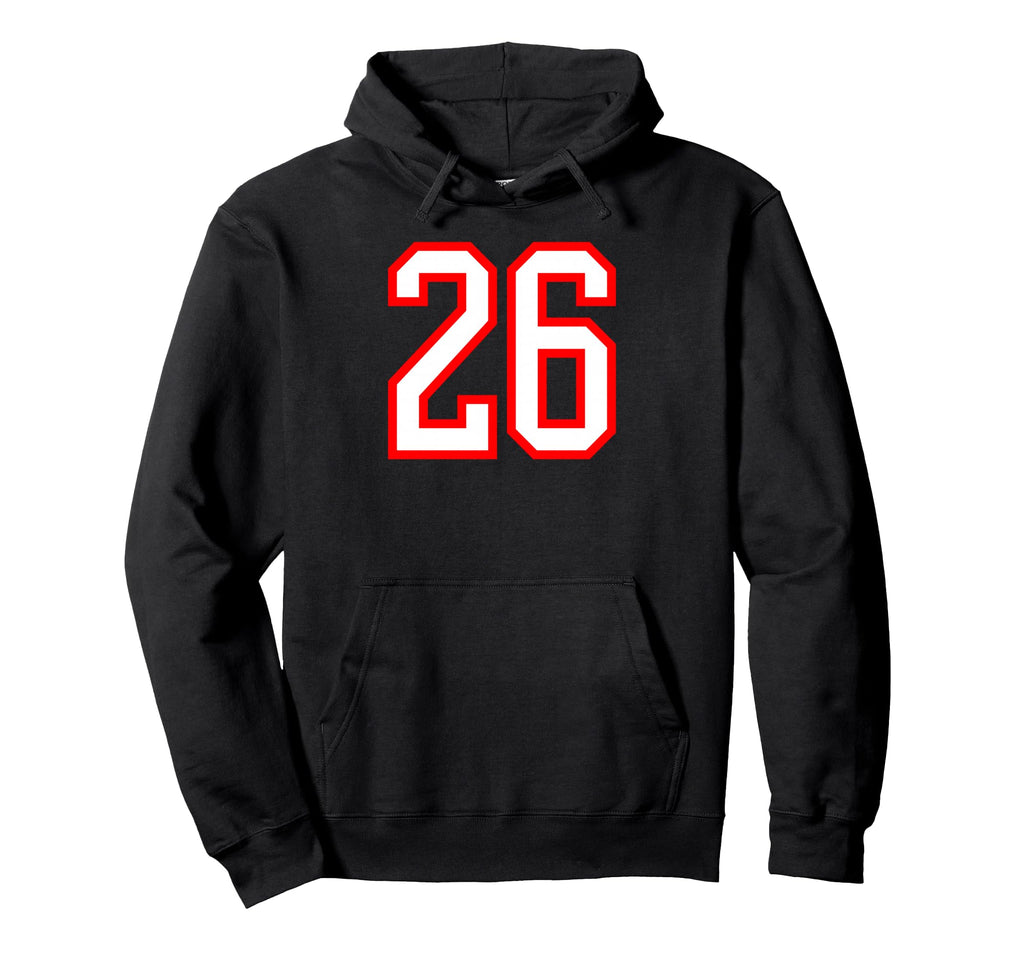 26 White Red Sport Team Number Hoodie - Novelty Apparel for Adults