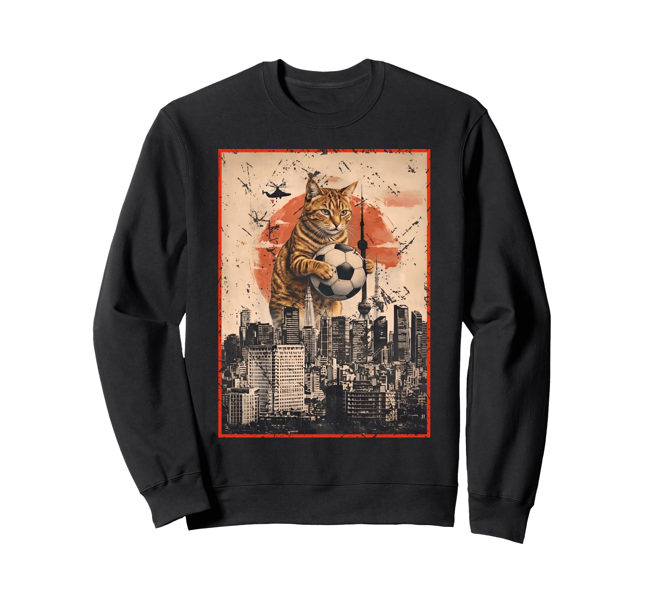 Funny Soccer Ball Giant Cat Japanese Sweatshirt - Graphic Print for Adults