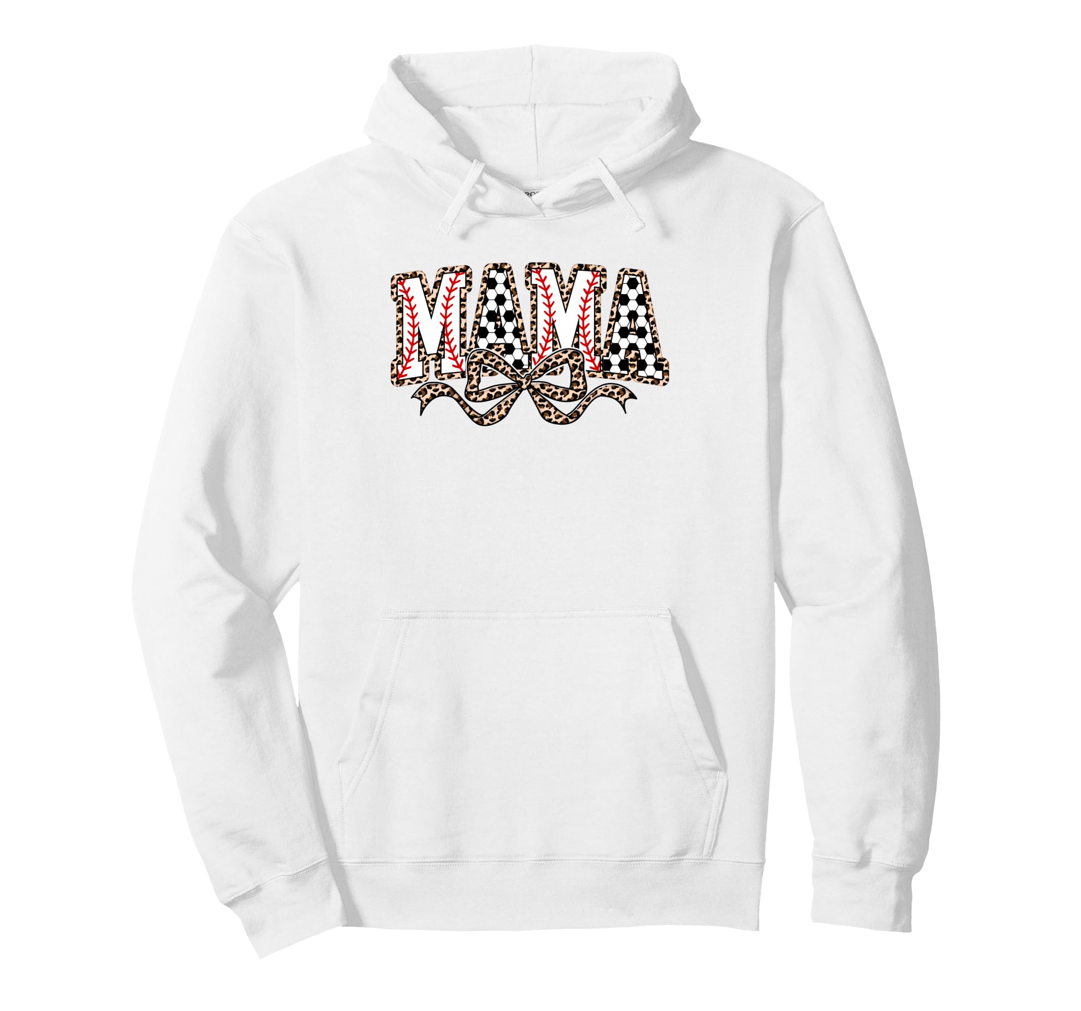 Leopard Baseball Soccer Mama Bow Soccer Hoodie - Trendy Graphic Unisex