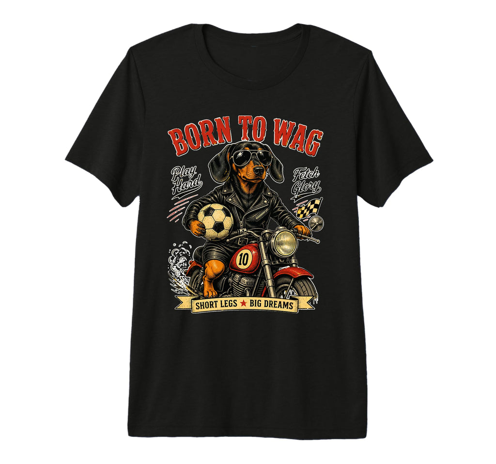 Dachshund Motorbike Love Footbal Soccer T-Shirt - Graphic Print Unisex