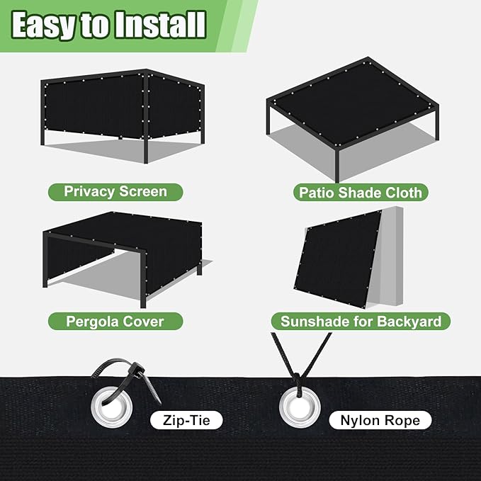 Outdoor 90% Sun Shade Cloth with Grommets, 4 X 12 FT Pergola Shade Cover for Garden Patio Carport Kennel Swimming Pool, Black (We Make Custom Size)