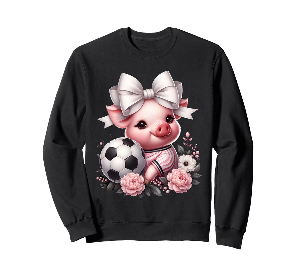 Pig White Coquette Bow Soccer Pig Sweatshirt - Trendy Graphic Men Women
