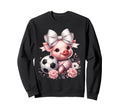 Pig White Coquette Bow Soccer Pig Sweatshirt - Trendy Graphic Men Women