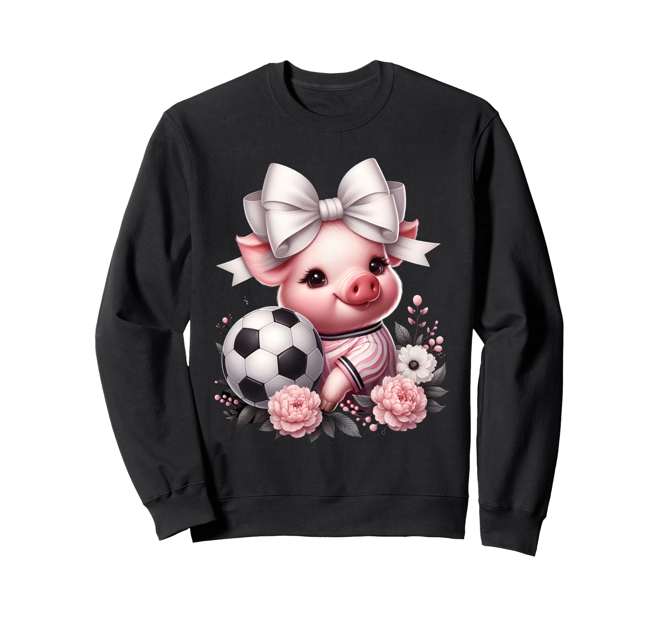 Pig White Coquette Bow Soccer Pig Sweatshirt - Trendy Graphic Men Women