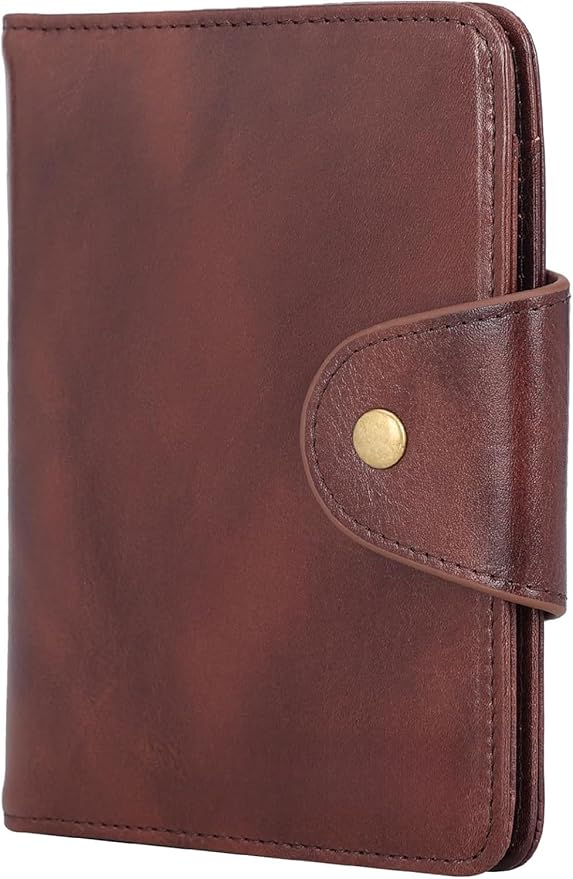 Real Leather Wallet Functional RFID Bifold Passport Holder Travel (Coffee)