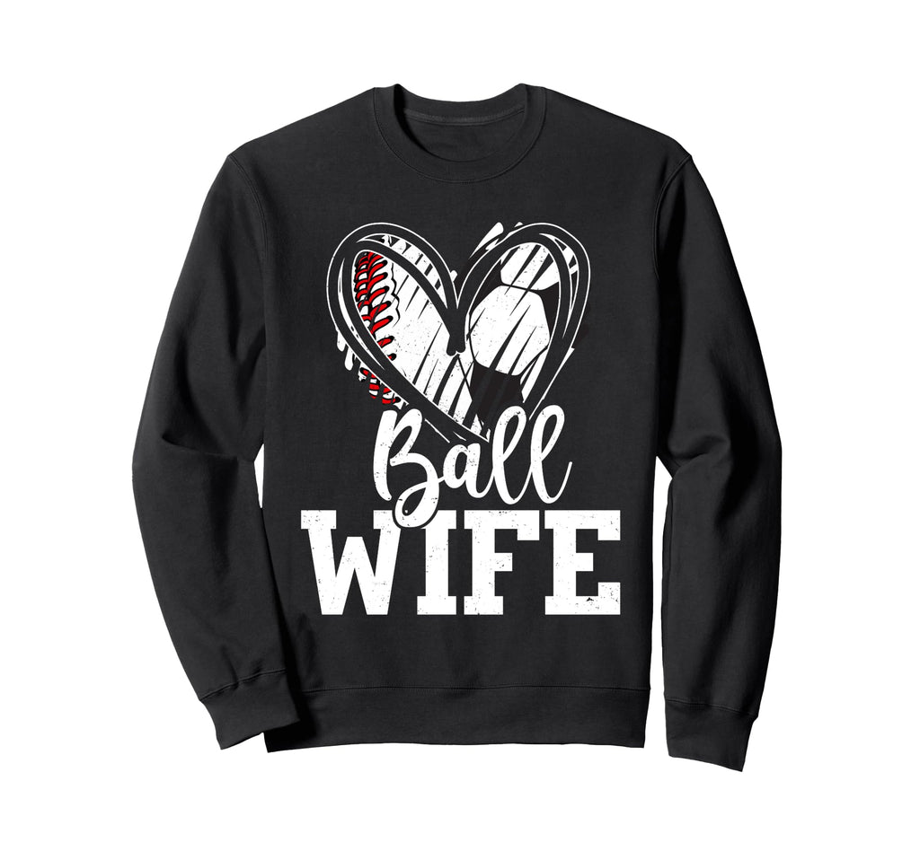 Ball Wife Heart Baseball Soccer Ball Sweatshirt - Graphic Print Unisex
