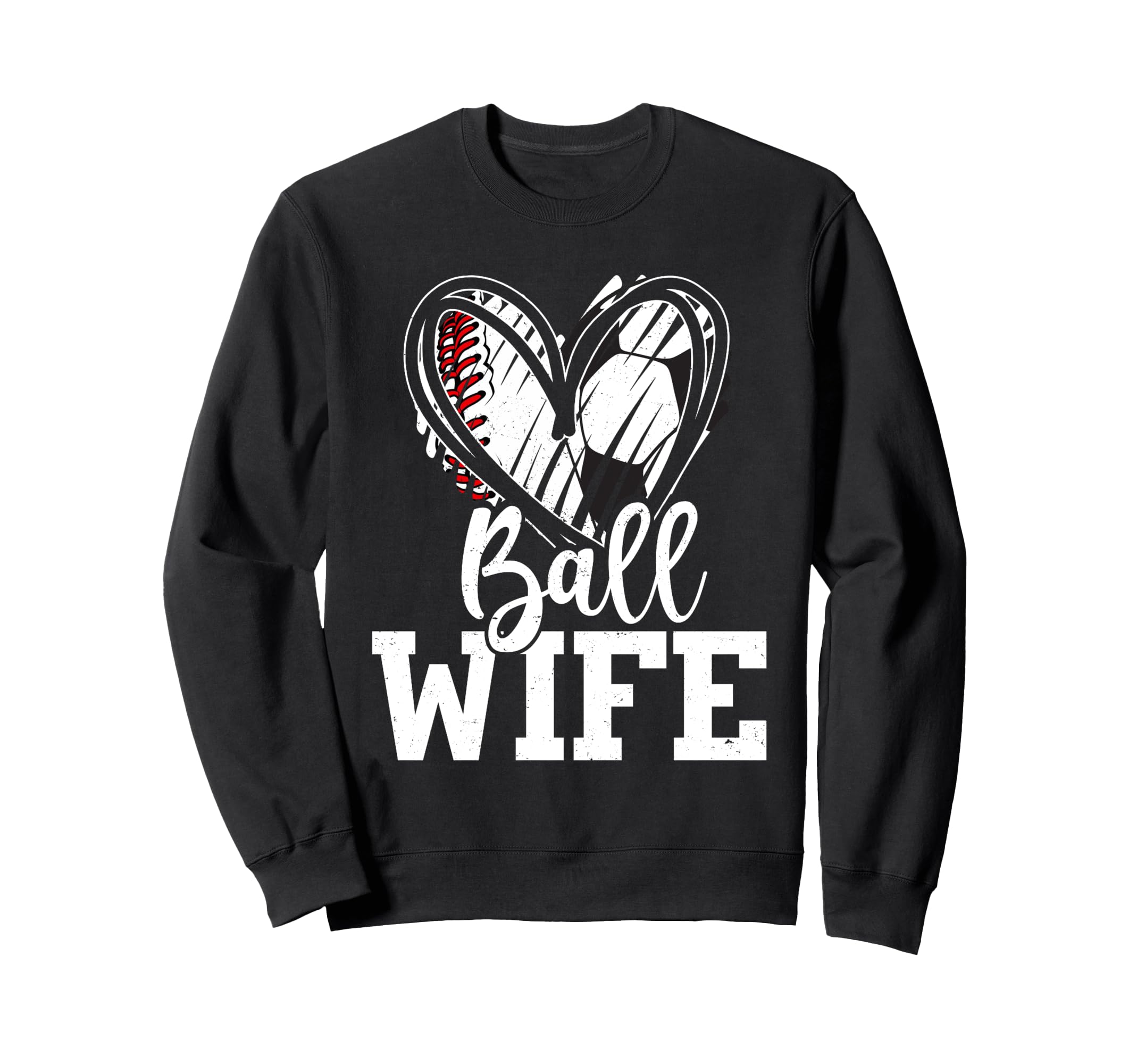 Ball Wife Heart Baseball Soccer Ball Sweatshirt - Graphic Print Unisex